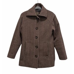 Jones New York Womens Wool Blend Herringbone Coat Brown Size 6 Button Front Vtg